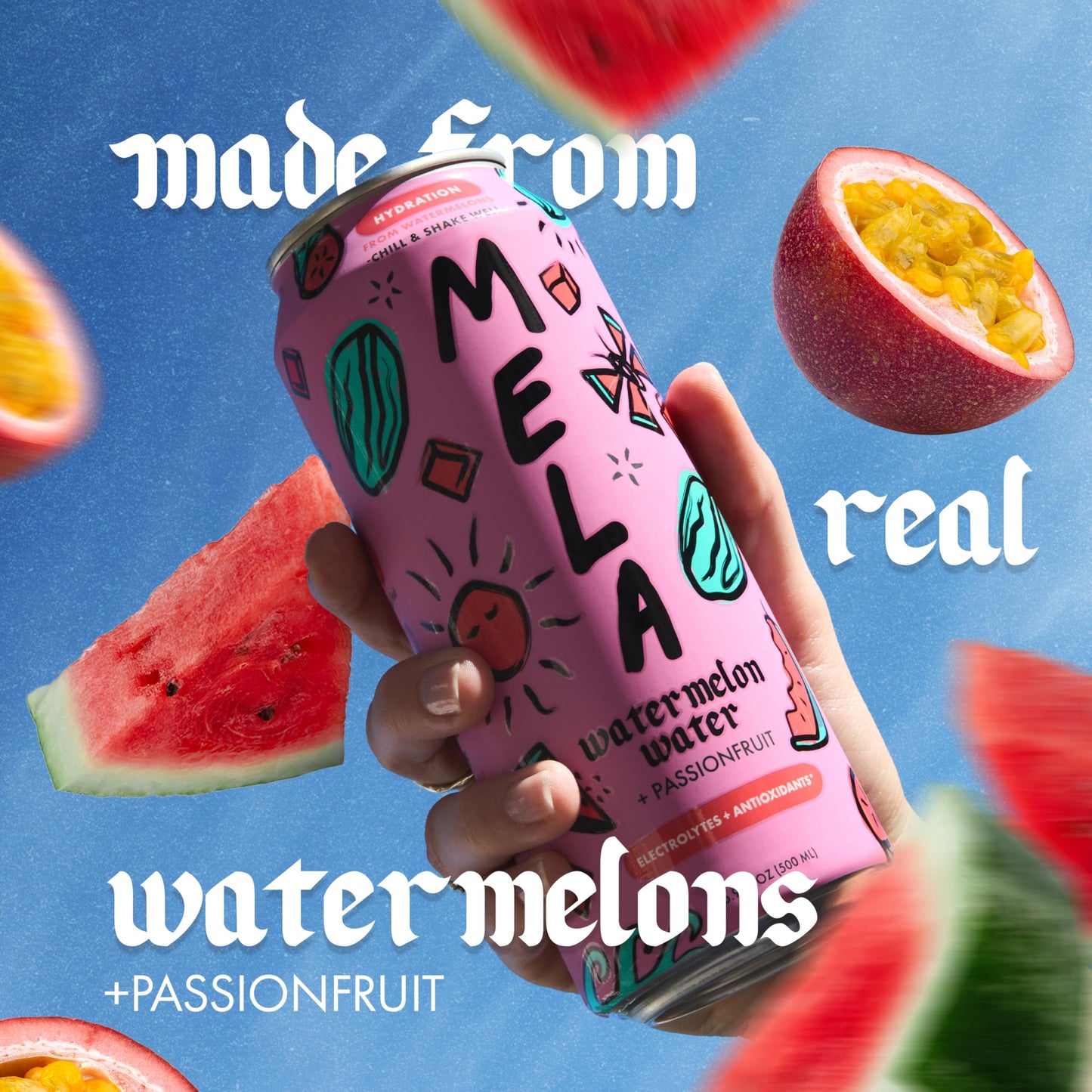 Mela Water - Hydrating Watermelon Juice Drink with Vitamin C, Electrolytes, Antioxidants, 16.9 fl oz, Pack of 12, Natural