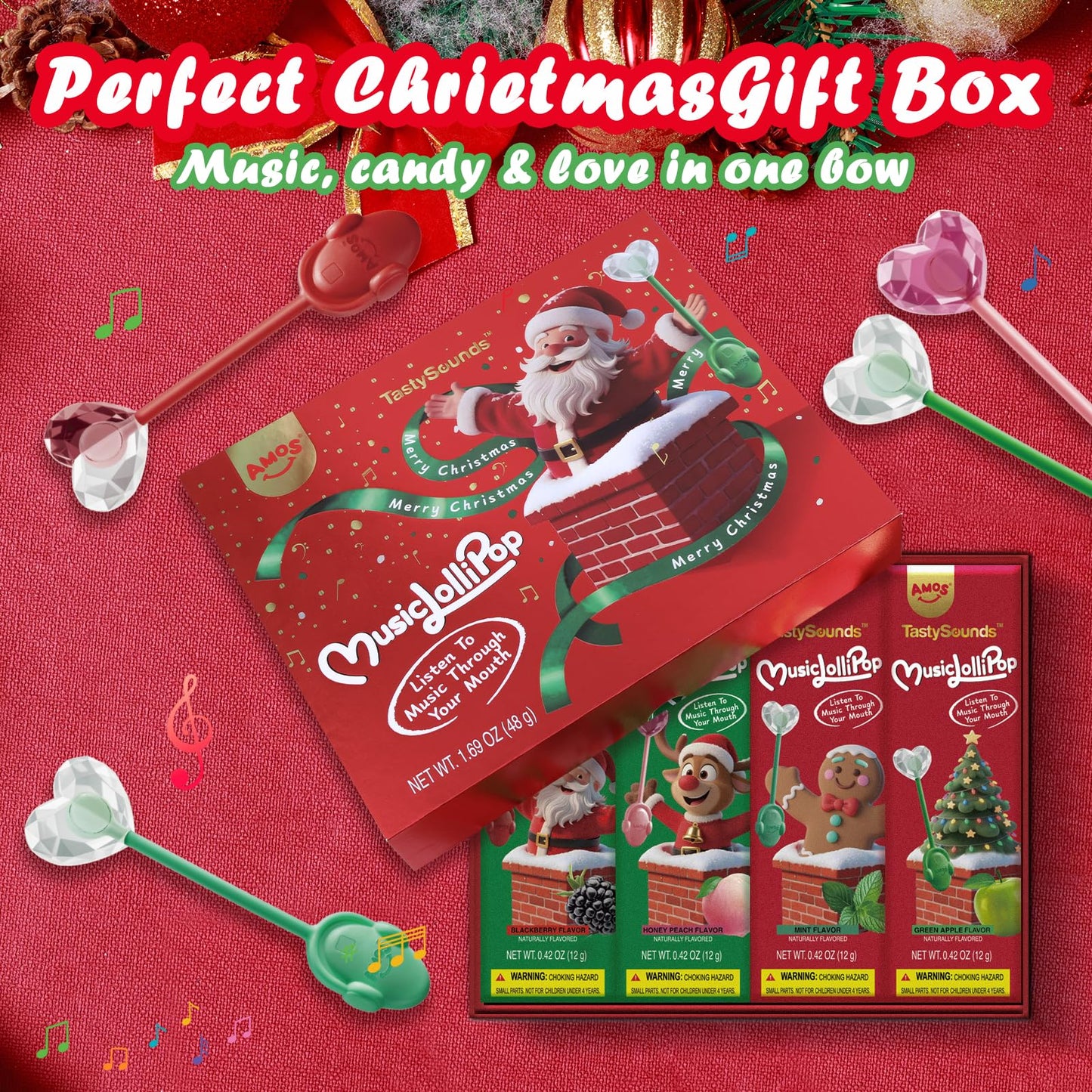 Amos Music Lollipop TastySounds Christmas Edition - Audio Singing Music Lollipop Gift Box  4-Pack
