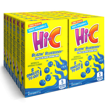 SINGLES TO GO! Hi-C Blazin Blueberry Drink Mix, Zero Sugar, Excellent Source of Vitamin C, 12 Boxes, 8 Packets Each