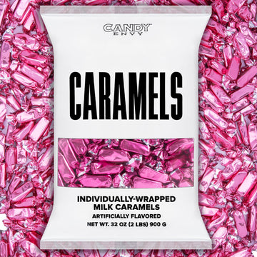 Candy Envy - Individually Wrapped Caramels - Hot Pink Wrapper - 2 Pound Bulk Hot Pink Candy