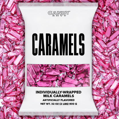 Candy Envy - Individually Wrapped Caramels - Hot Pink Wrapper - 2 Pound Bulk Hot Pink Candy