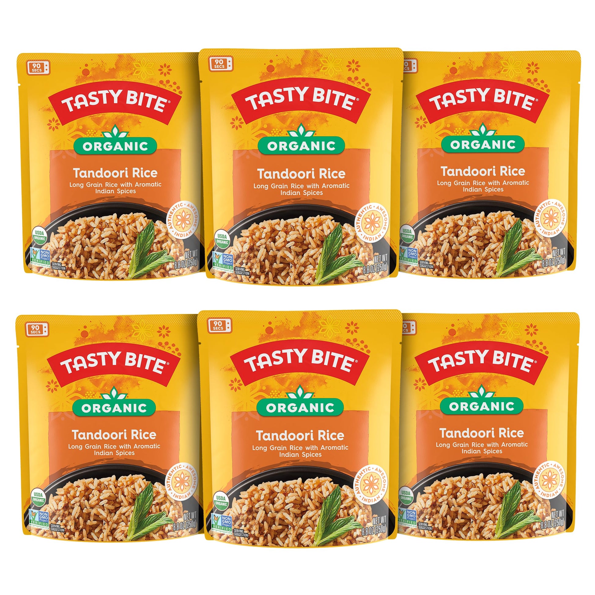 Tasty Bite Organic Tandoori Rice, 8.8 Ounce, Pack of 6, Ready to Eat, Microwavable, Vegan, Gluten-Free