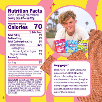JOYRIDE Sour Strips 3.5 oz - Pink Lemonade, Low Sugar Candy, 6-Pack Bundle with Glacial Peppermint Gum