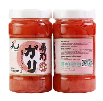 YUHO Pickled Sushi Ginger, Japanese Pink Gari Sushi Ginger Fat Free, Sugar Free, Kosher, BRC, No MSG, Low cal- 2 Jars of 12 oz
