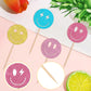 24 Pcs Preppy Smile Face Cupcake Toppers Colorful Glitter Star Lightning Y2K 2000S Pink Party Bachelorette Cupcake Picks For Pre