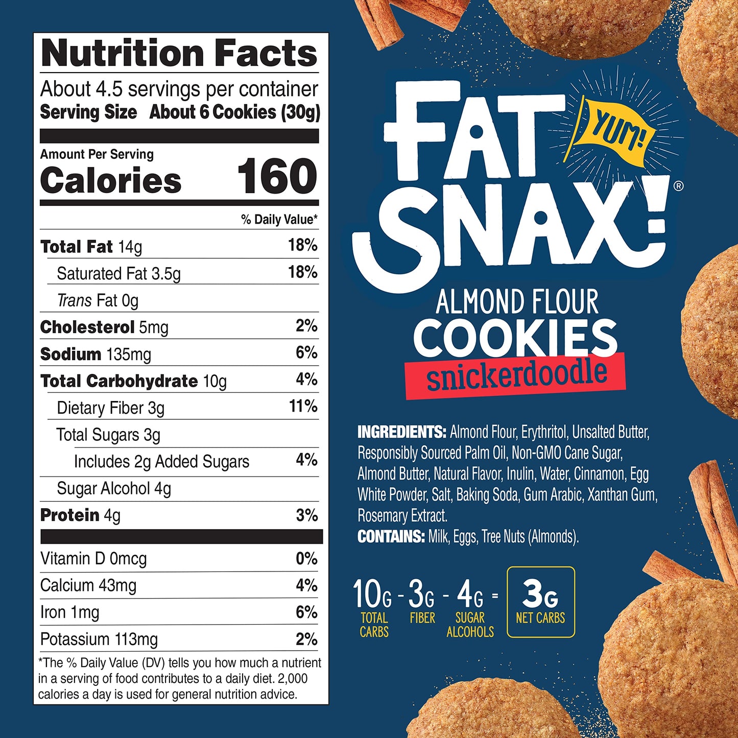 Fat Snax Low-Carb Crunchy Mini Keto Cookies, Snickerdoodle, 5 Ounce, Almond Flour Cookies, Certified Gluten-Free, Low Sugar Snac