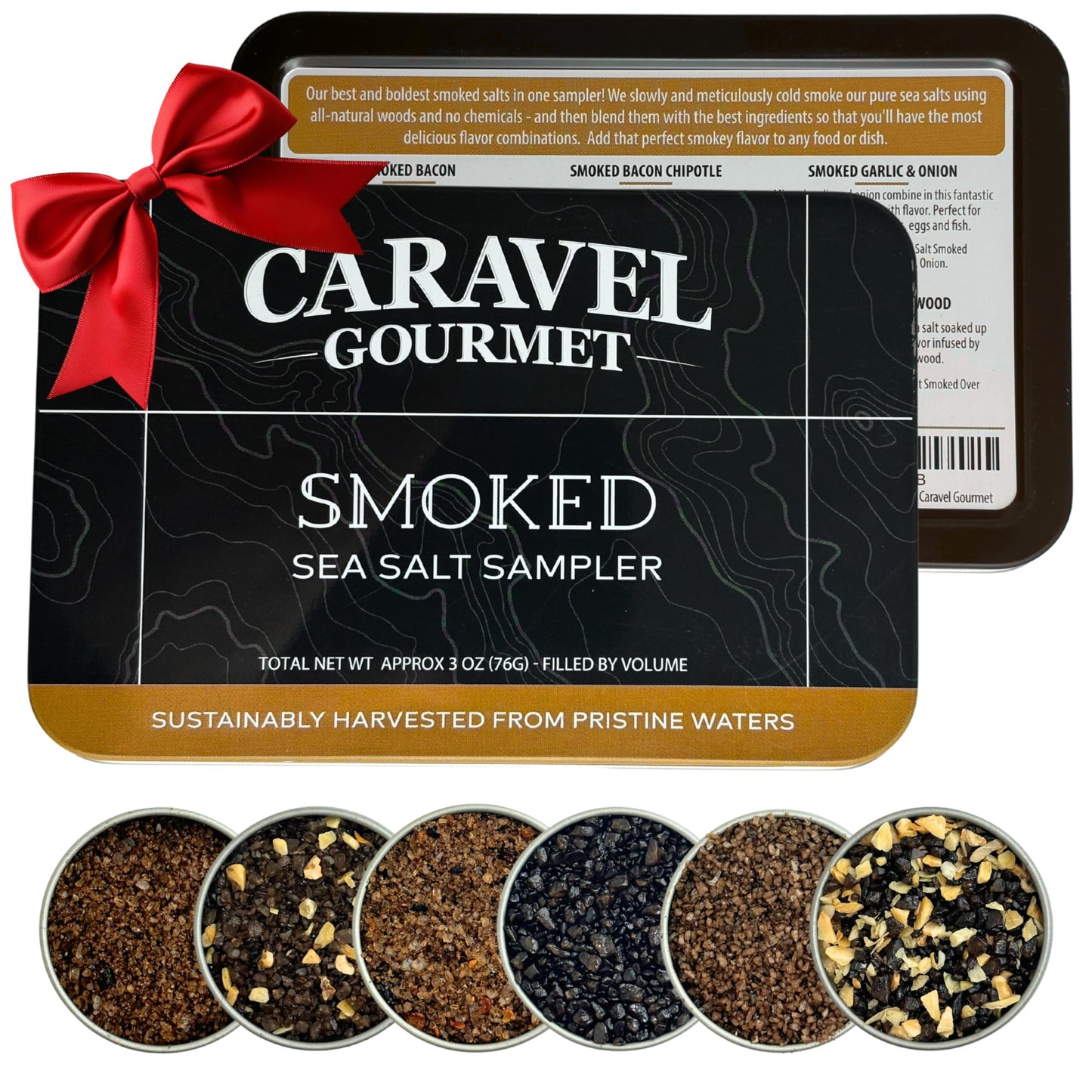 Caravel Gourmet Smoked Sea Salt Sampler Set - Alderwood, Cherrywood, Bacon & Garlic, 0.5 oz x 6 Flavored Salts