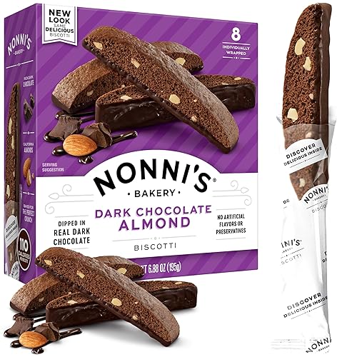 Nonni's Dark Chocolate Almond Biscotti Italian Cookies - Dark Chocolate Cookies - Biscotti Individually Wrapped Cookies - Italia