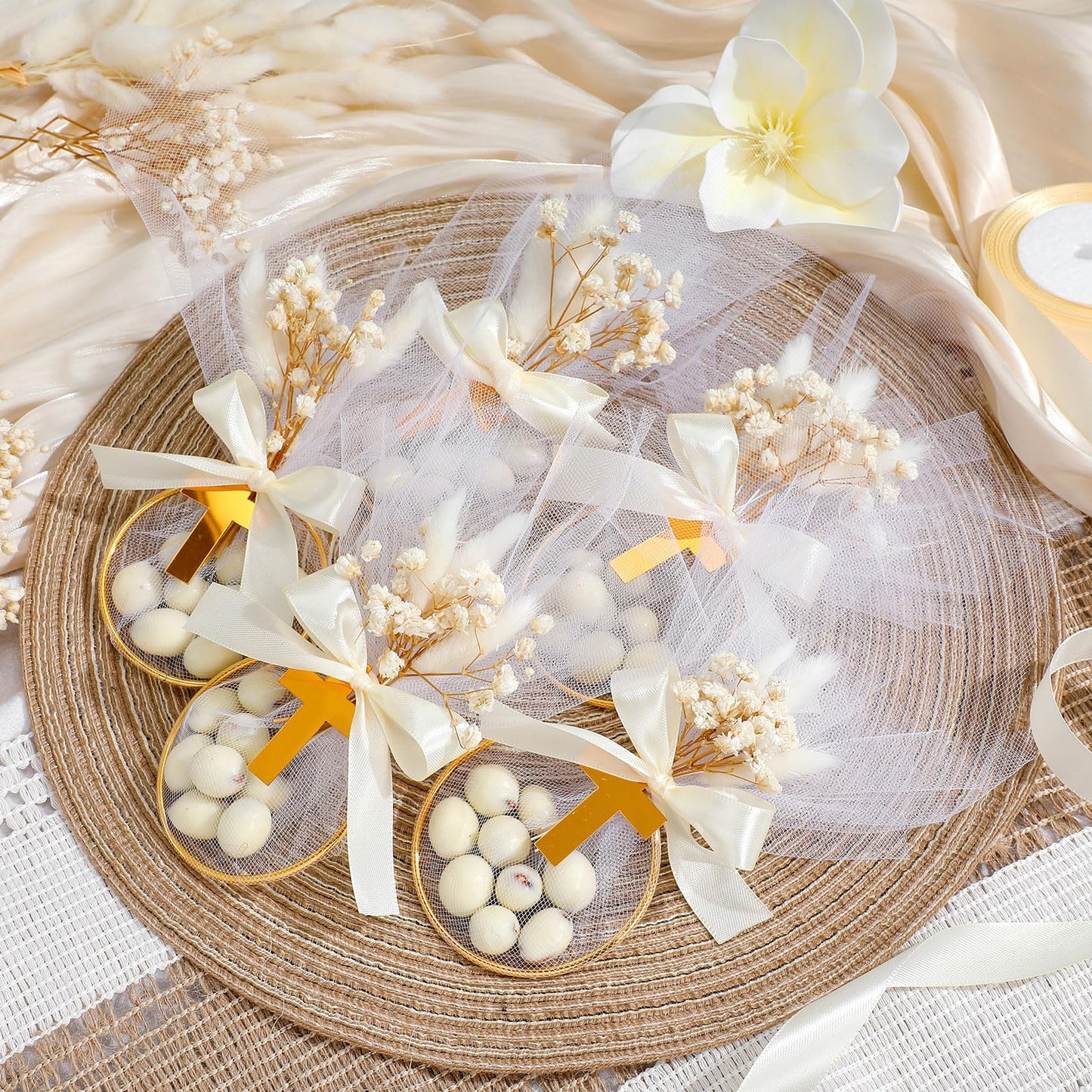 Chunful 24 Set Baptism Wedding Almond Candy Favors for Guests Include Ring and Tulle Bag DIY Almond Candy Souvenirs Italian Wedd