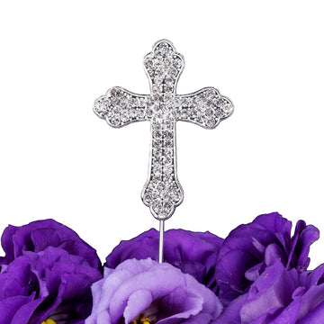 Lovenjoy Cross Rhinestone Crystal Cake Top Topper For Wedding Religious Baptism Christening First Communion Confirmation (Small 