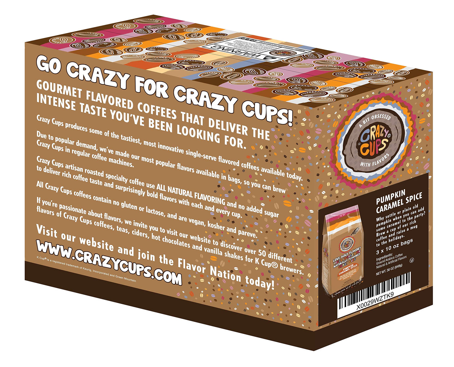 Crazy Cups Flavored Ground Coffee, Pumpkin Caramel Spice Coffee, In 10 Oz Bags, For Brewing Flavored Hot Or Iced Pumpkin Spice Coffee, 3 Pack