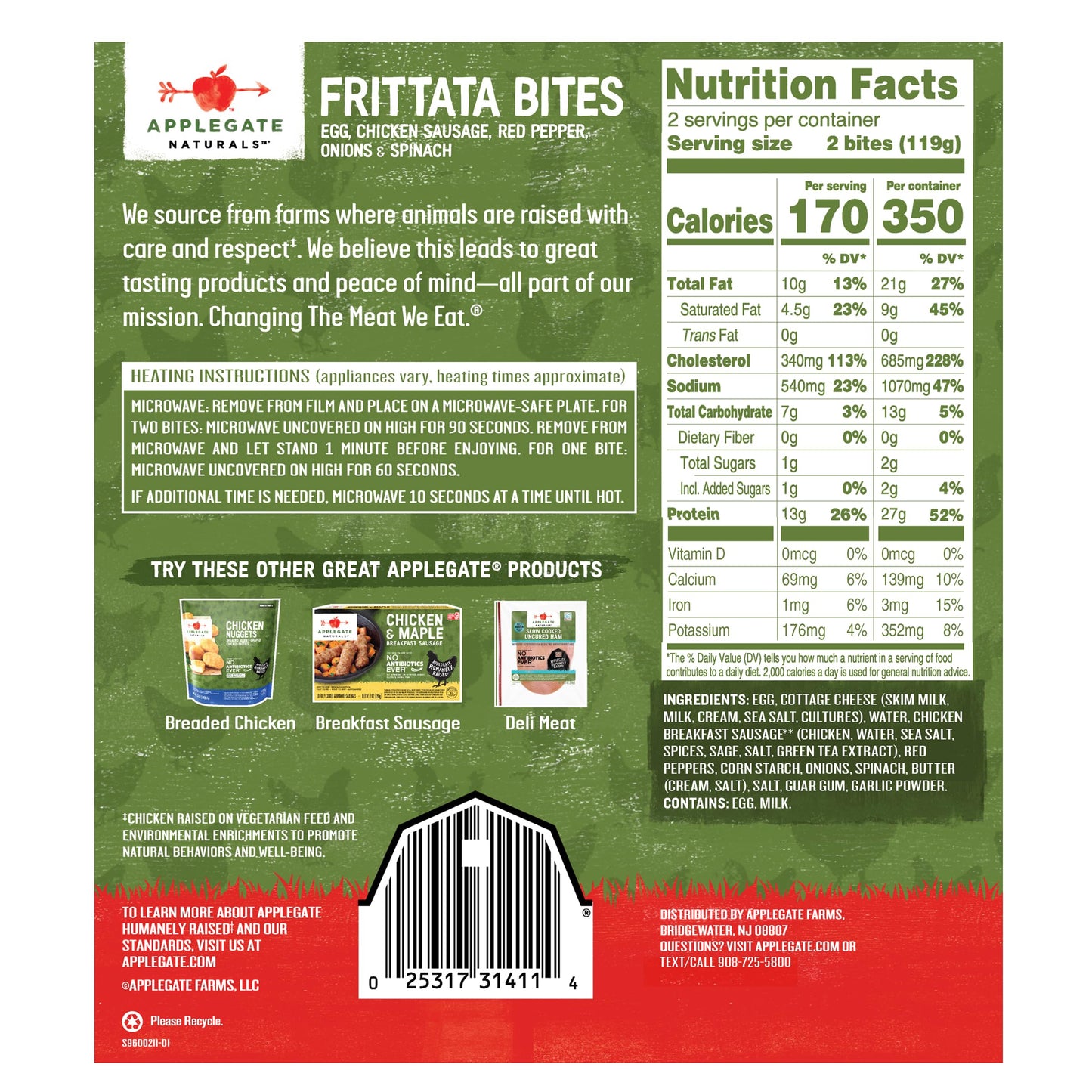 Applegate Farms Chicken Sausage, Red Pepper, Onions & Spinach Frittata Bites, 8.4 OZ