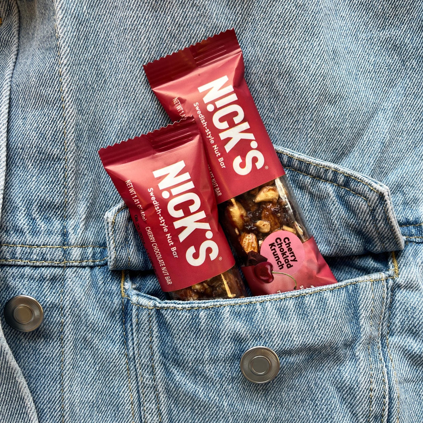 N!CKS Nut Snack Bars - Low Sugar, 3g Net Carbs, Vegan - Cherry Chocolate, Pack of 12