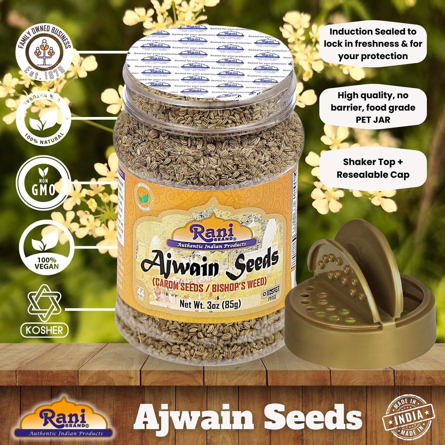 Rani Ajwain Seeds Whole - All Natural, Vegan, Gluten Friendly, NON-GMO, 3oz (85g) PET Jar - Indian Origin