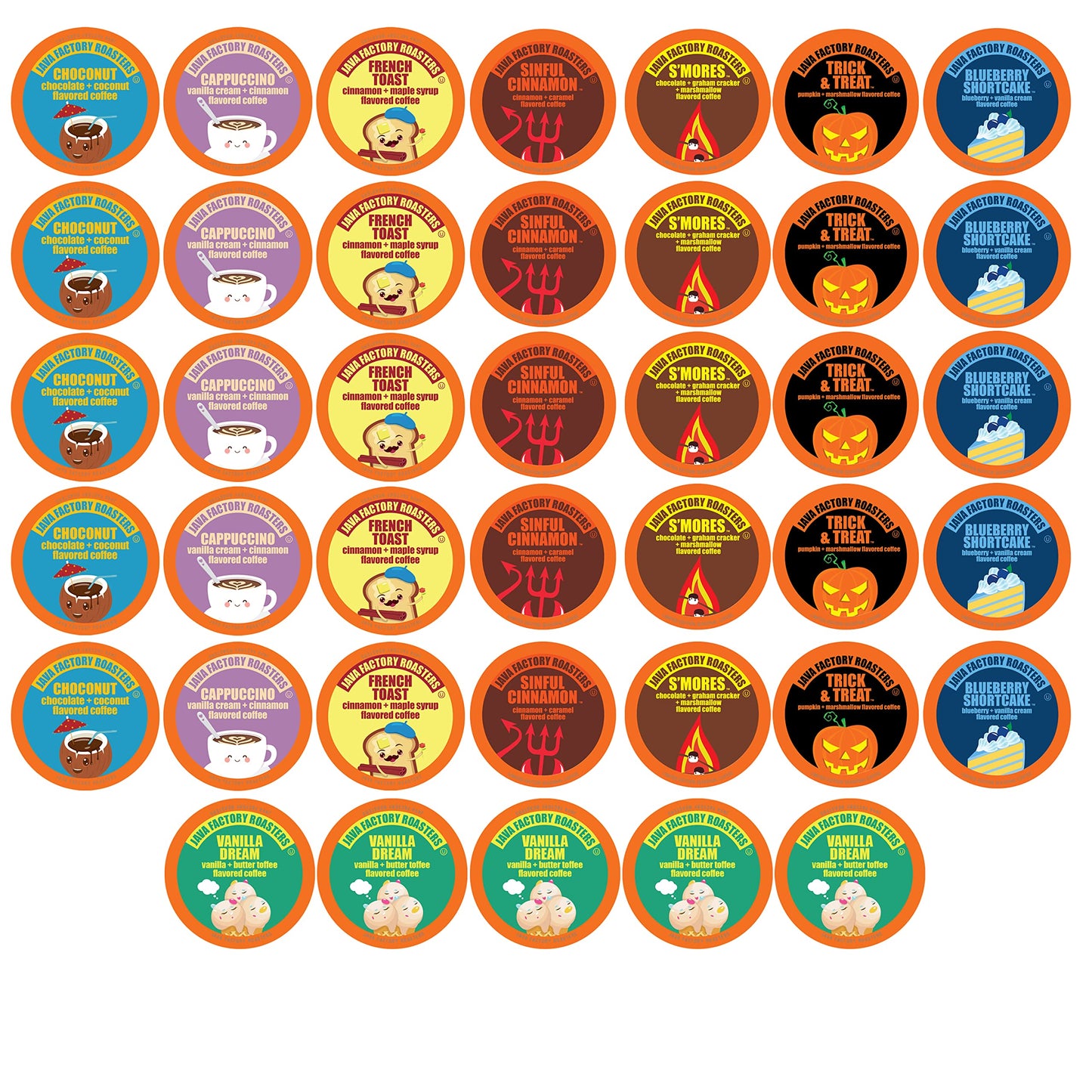 Java Factory Coffee Pods Assorted Sampler, Compatible with K Cup Brewers, 40 Count, Model JFR FS40