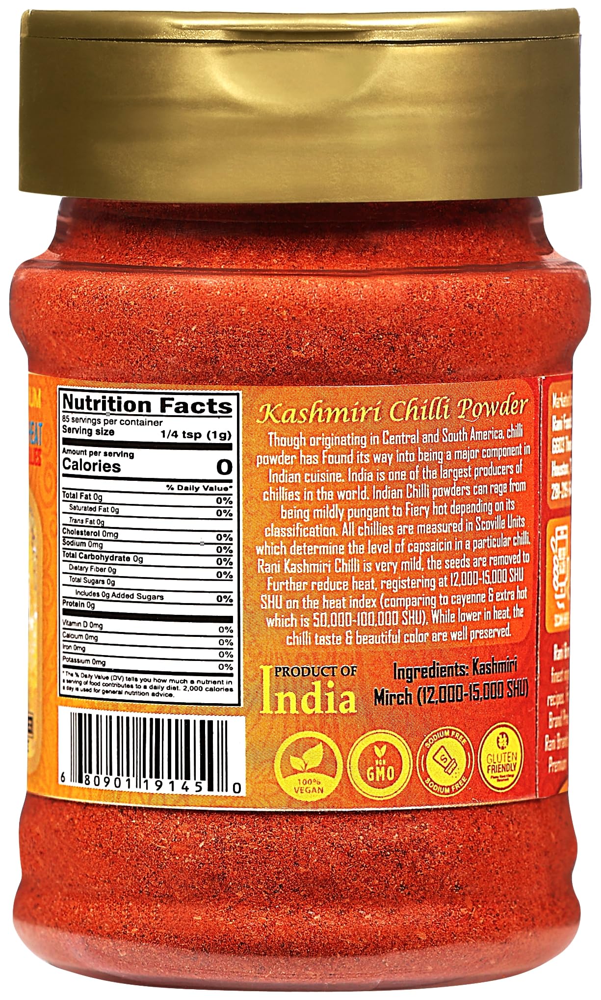 Rani Kashmiri Chilli Powder (Deggi Mirch, Low Heat) Ground Indian Spice 85g PET Jar ~ All Natural | Salt-Free | Vegan | Kosher |