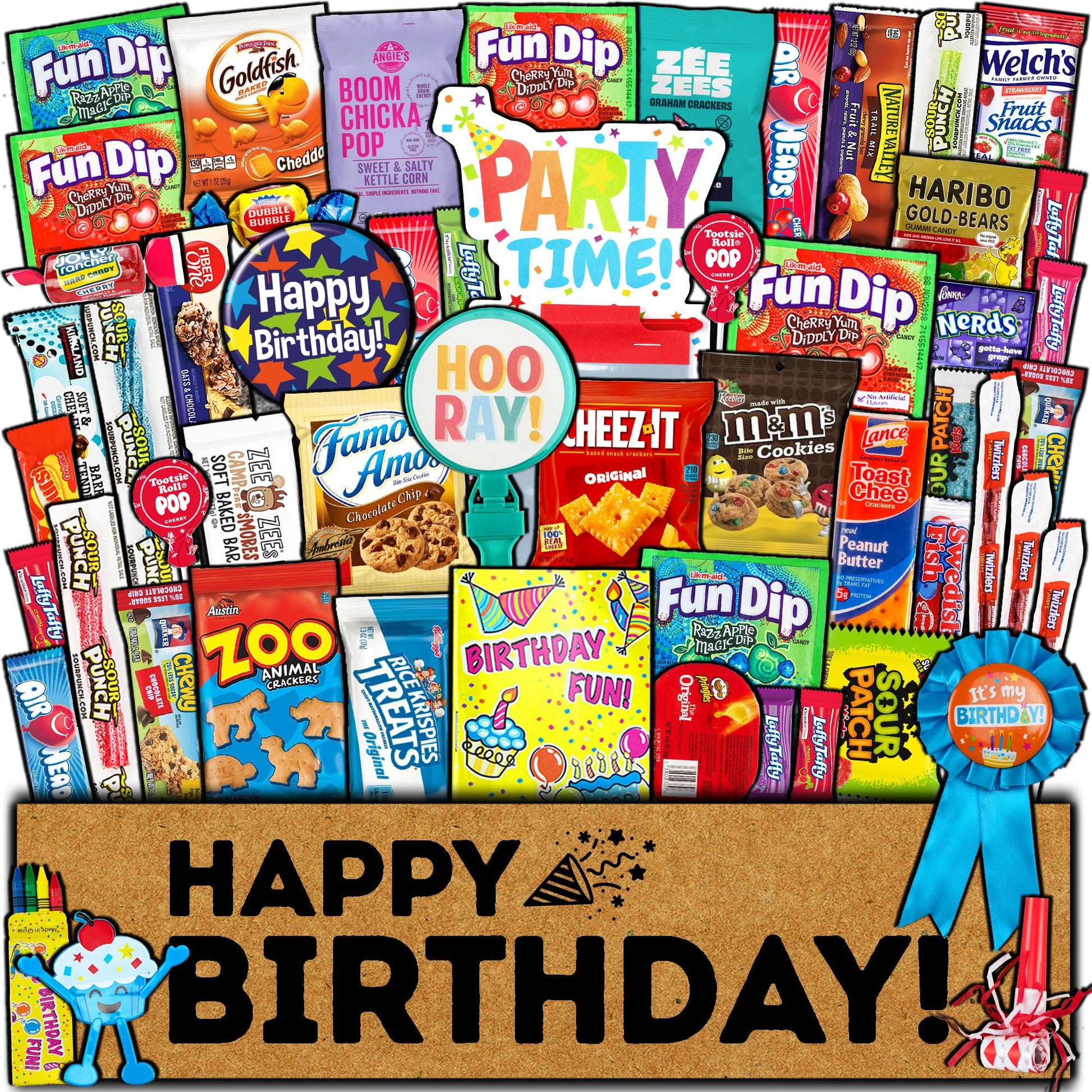 Birthday Care Package (50 Count) Snacks Food Cookies Bar Chips Party Variety Gift Box Pack Assortment Basket Bundle Mix Treat College Students Kids Teens
