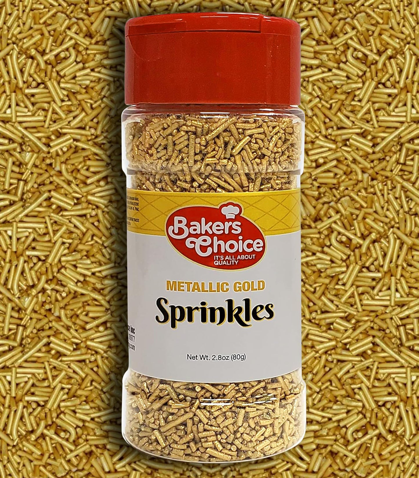Bakers Choice Metallic Gold Sprinkles - Jimmies for Ice Cream Toppings, Dairy Free, Kosher, 2.8 oz.