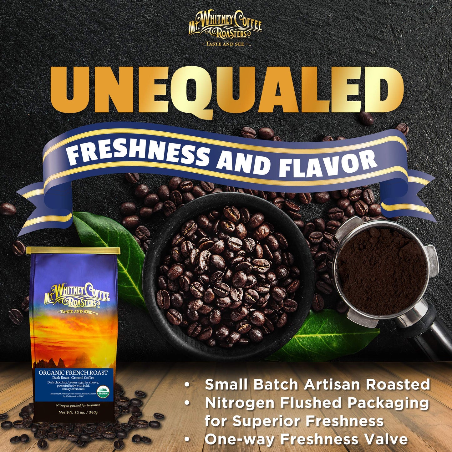 Mt. Whitney Organic French Roast, Dark Roast, Low Acid Coffee (Ground, 12 Oz)