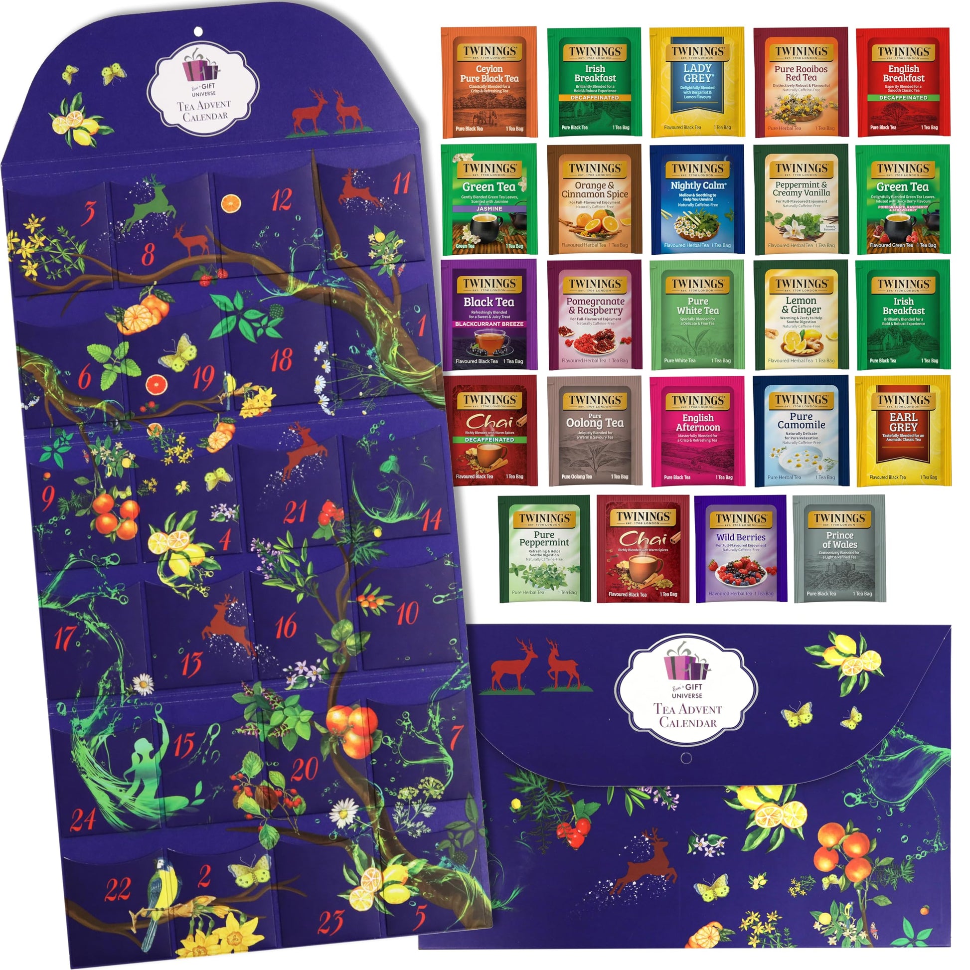 Twinings Gift Advent Calendar - Tea Bags Sampler Variety Pack (24 Count) - 24 Different Flavors for Tea Lovers