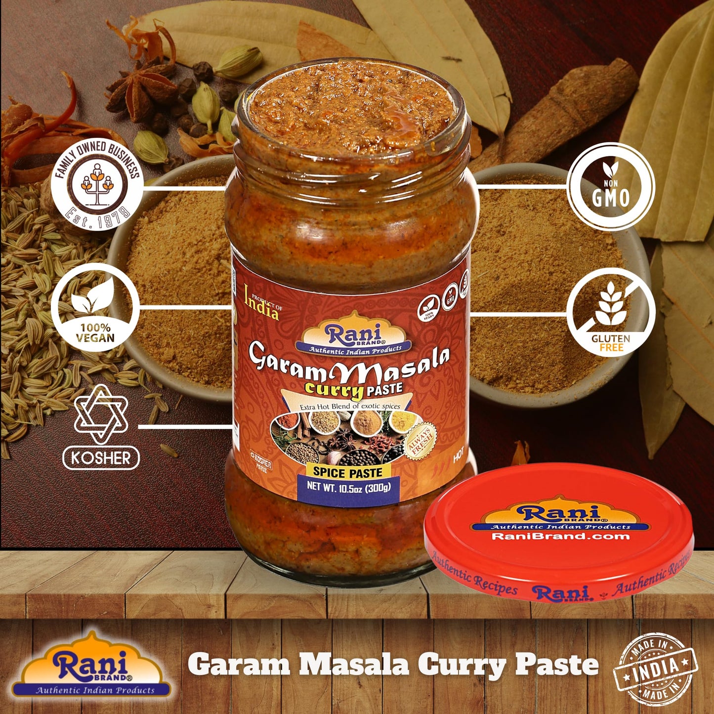 Rani Garam Masala Curry Spice Paste 10.5oz (300g) Glass Jar, Pack of 5+1 FREE ~ No Colors | All Natural | NON-GMO | Kosher | Veg