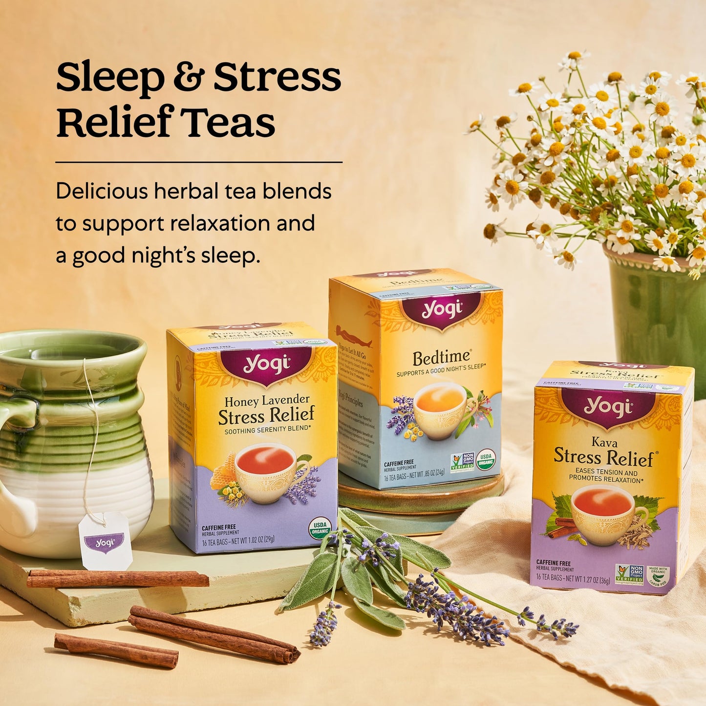 Yogi Tea Relaxation & Stress Relief Tea Variety Pack - 16 Tea Bags x 3 Packs - Honey Lavender, Bedtime & Chamomile Teas