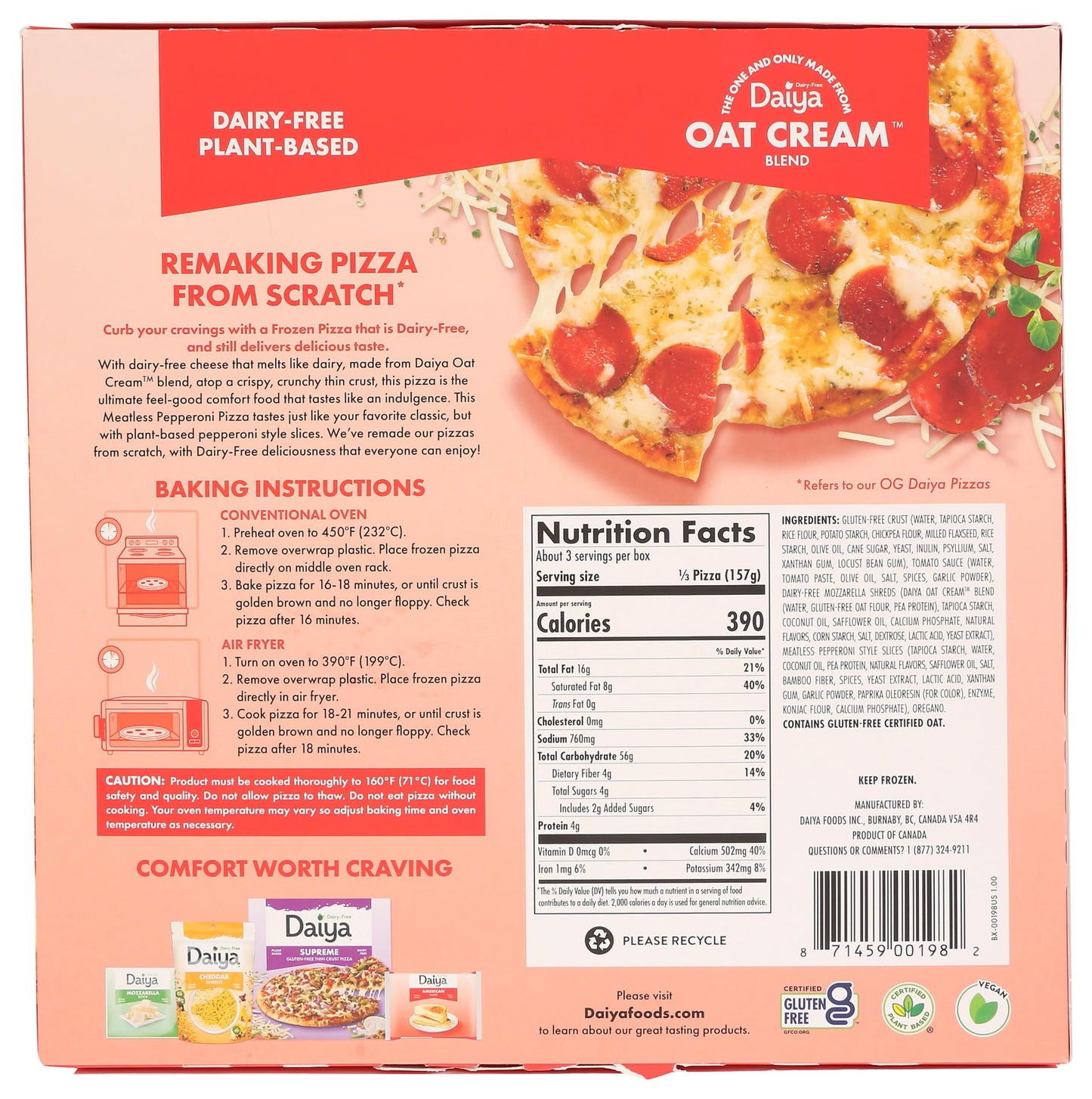 Daiya, Frozen, Dairy Free Gluten Free Meatless Pepperoni Vegan Pizza, 16.7 Ounce