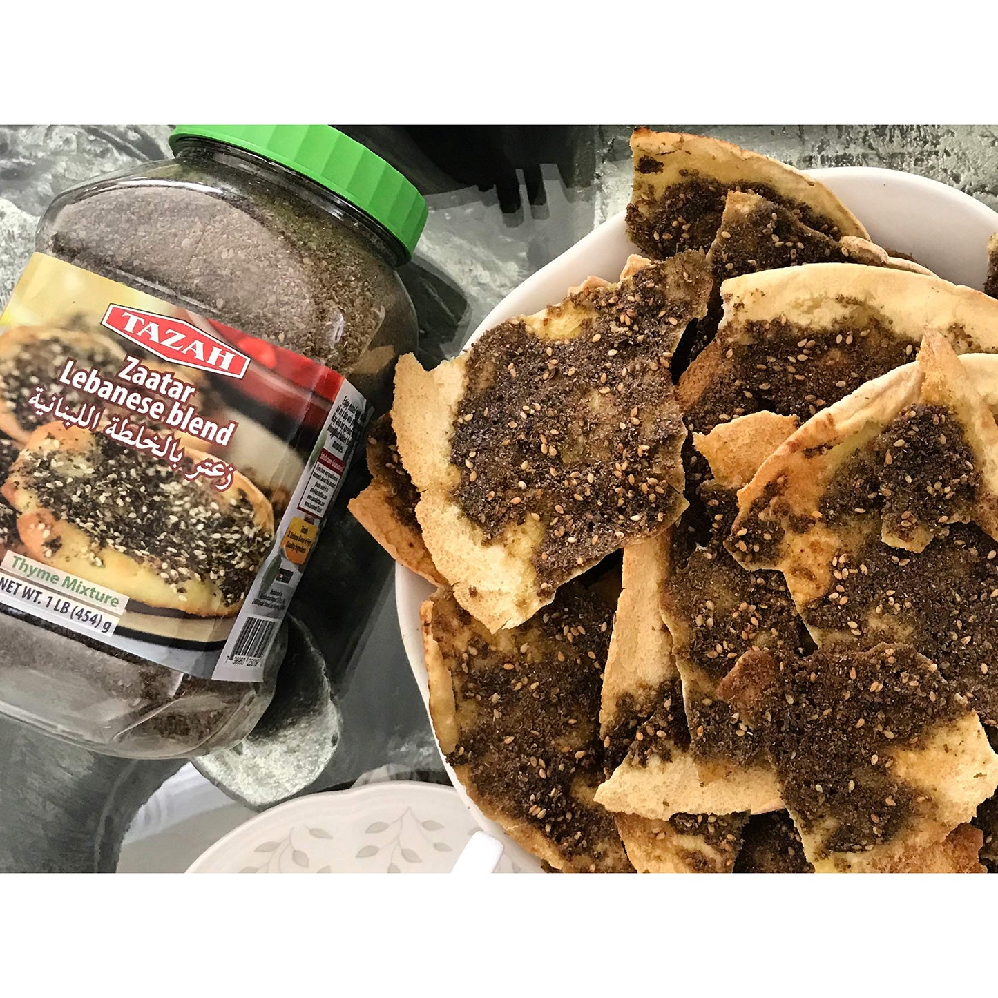 Tazah Zaatar 16Oz Lebanese Zatar Spice Blend Thyme Mixture Za'Atar In Jar