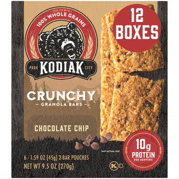 Kodiak Cakes Protein Crunchy Granola Bar, Chocolate Chip, (Pack Of 12 Boxes)