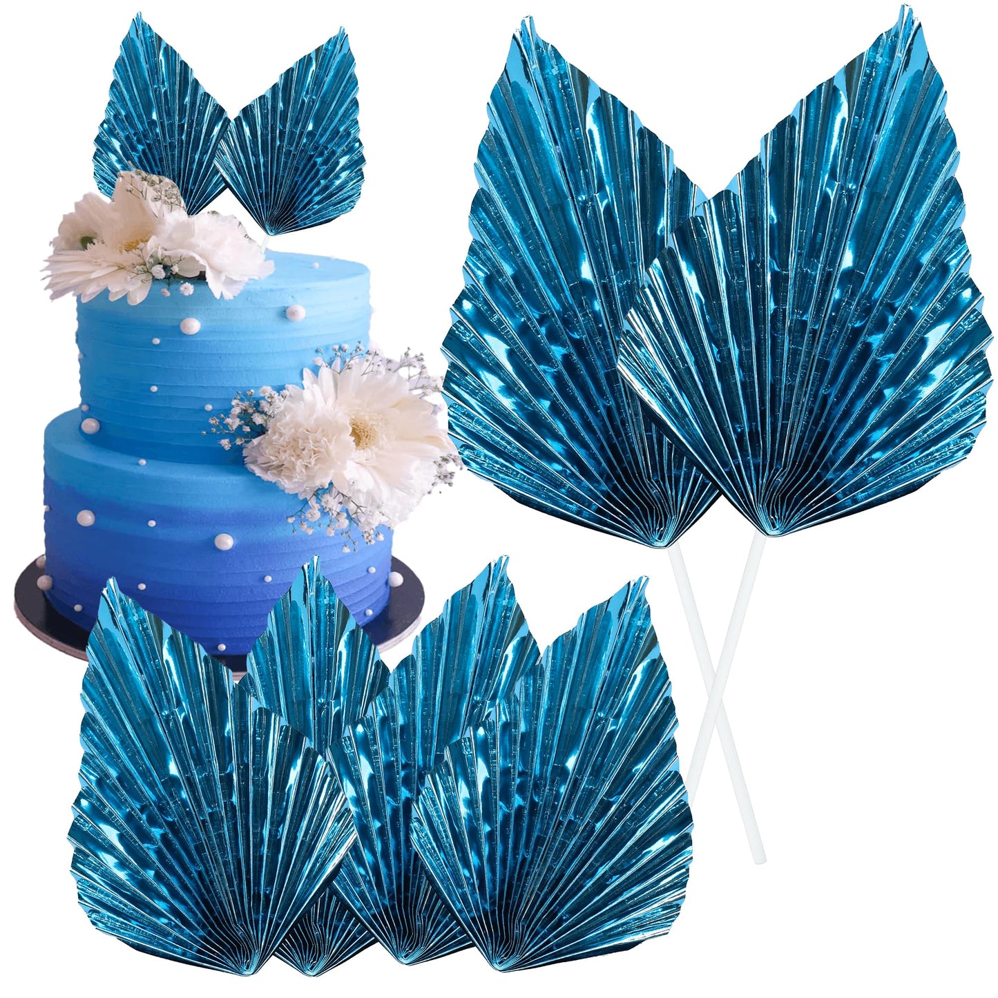 Gyufise 6Pcs Paper Palm Fan Cake Toppers Palm Spear Leaves Fan Cupcake Toppers Cake Insert Decorations Craft DIY Cake Bakeware D