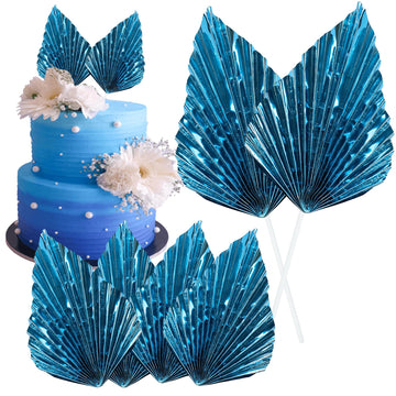 Gyufise 6Pcs Paper Palm Fan Cake Toppers Palm Spear Leaves Fan Cupcake Toppers Cake Insert Decorations Craft DIY Cake Bakeware D