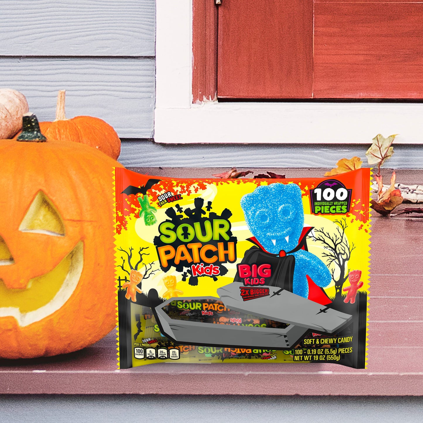 Sour Patch Kids Big Individually Wrapped Soft & Chewy Halloween Candy, Bulk Candy, 100 Pieces