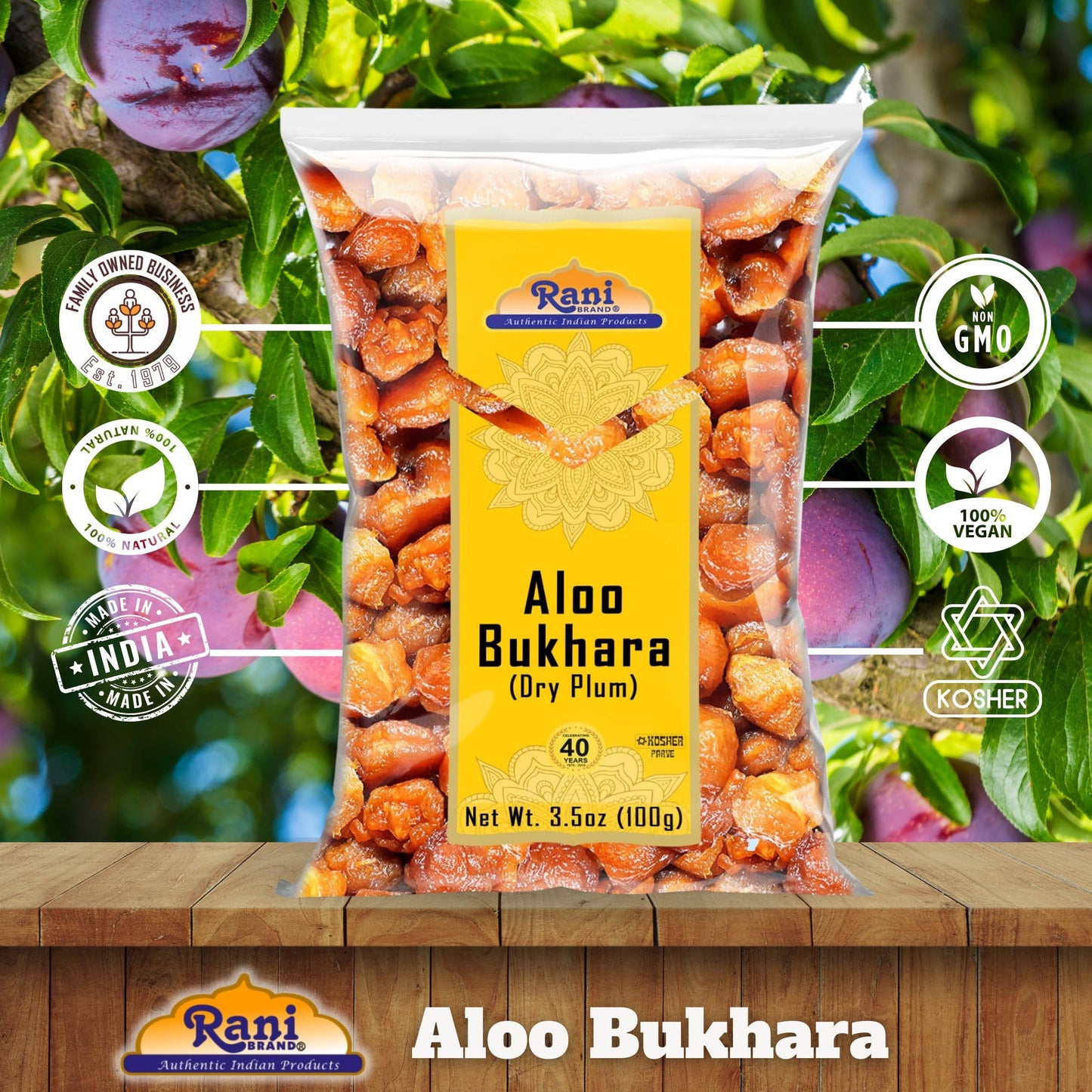 Rani Aloo Bukhara Dry Plum 3.5oz - All Natural, Salt Free, Vegan, Gluten Friendly, NON-GMO, Kosher, Indian Origin