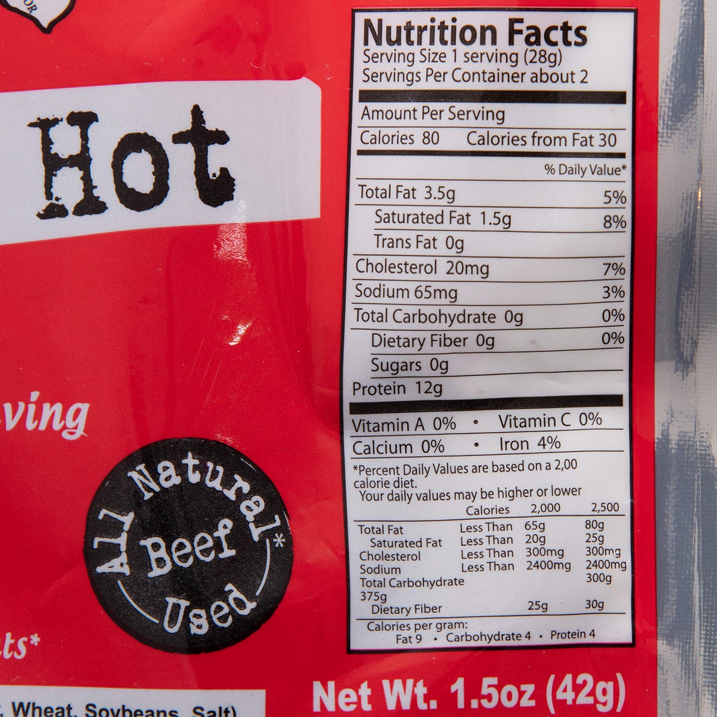 Strollos Beef Jerky Hot Original Flavor 1 Pack - Low Sodium, Low Sugar, Low Carb - Made with All Natural USA Beef, USDA Certifi
