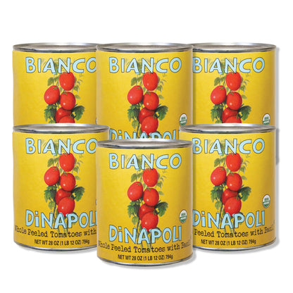 Bianco DiNapoli Organic Whole Peeled Tomatoes - Vine Ripened California Grown Tomatoes with Basil - Ideal for Flavorful Sauces, 
