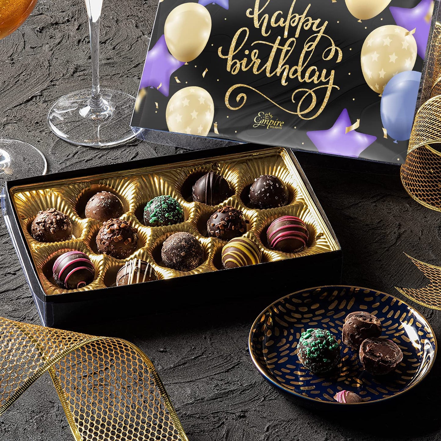 Happy Birthday Chocolates - 12 Assorted Milk & Dark Chocolate Truffles - Gourmet Box - Birthday Gifts for Women & Men  6 oz