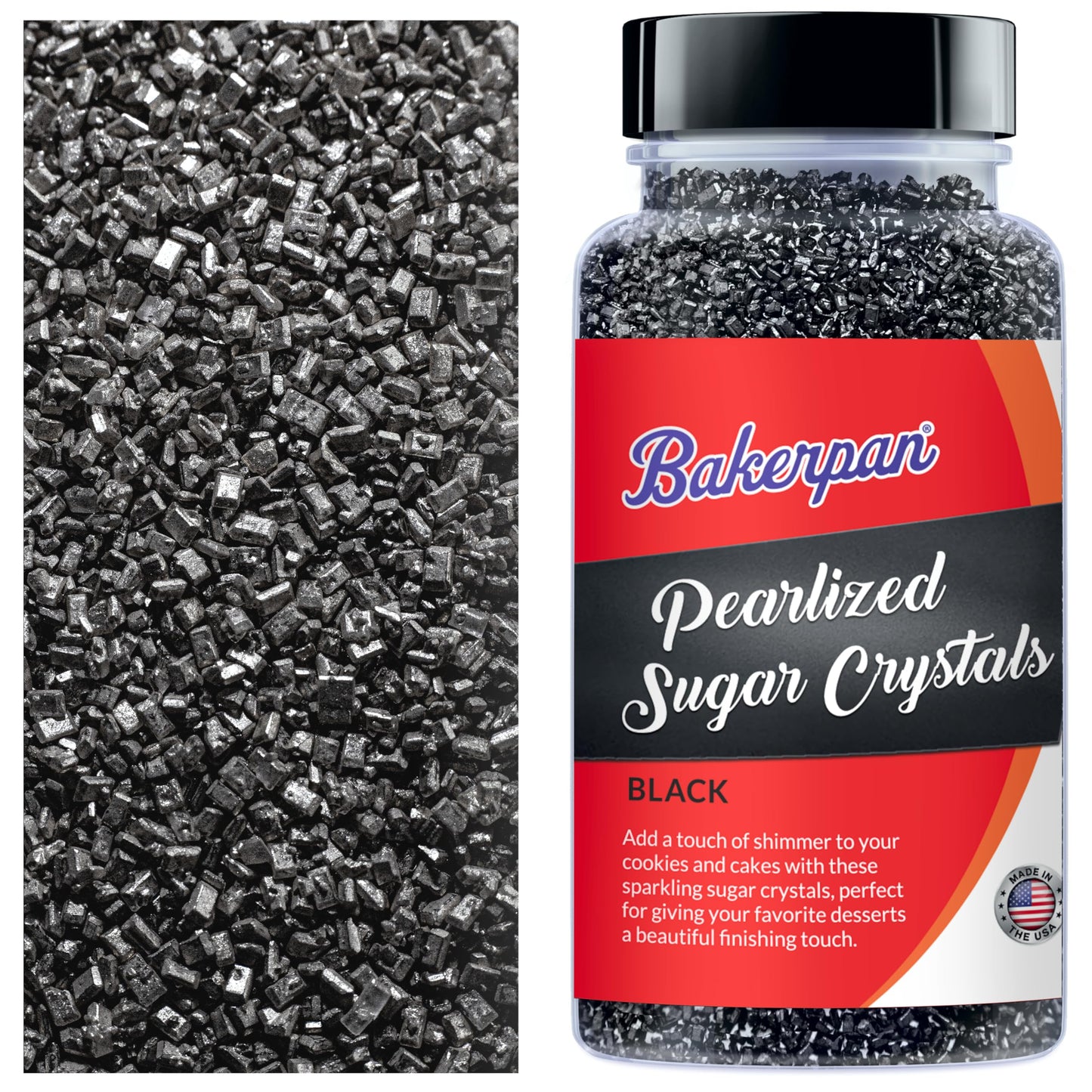 Bakerpan Pearlized Sugar Sprinkles for Baking - 5 Ounce - Sparkling Black Decorating Sugar Crystals for Cookies, Cake Pops, Ice 