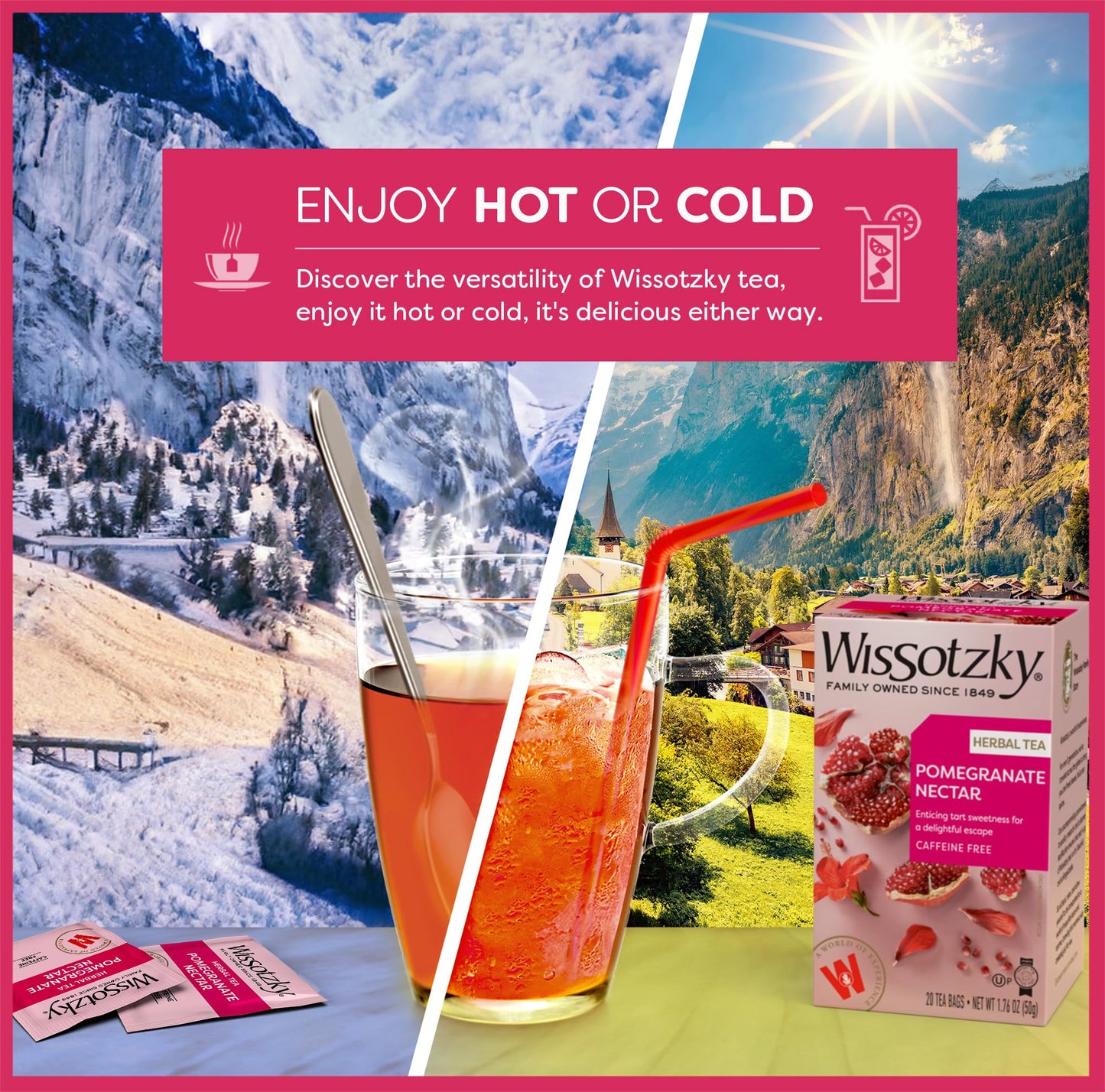 Wissotzky Herbal Tea Pomegranate - Caffeine Free, Antioxidant Rich, 6 Pack (120 Tea Bags)