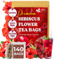 FRESHDRINKUS Hibiscus Flowers Tea Bags, 100% Natural, Vegan, 140 Count