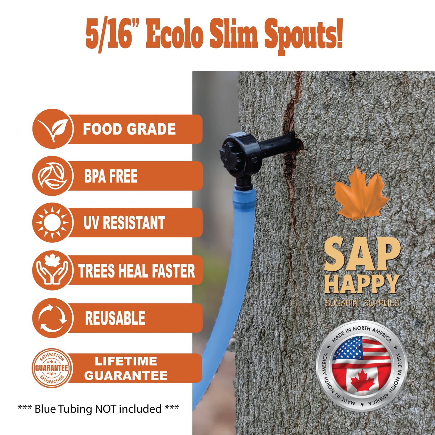 SAP HAPPY Maple Sap Spiles - 5/16 Ecolo Taps for Maple Trees, 50 Count, Tree Saver Spouts, 50 Ounce Pack