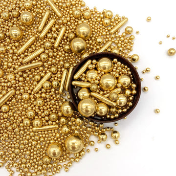 Sprinkles Gold Pearl Sugar Candy Mix Size, Nut Free, Baking Cake Decorations Cupcake Toppers Cookie Decorating Ice Cream Celebra