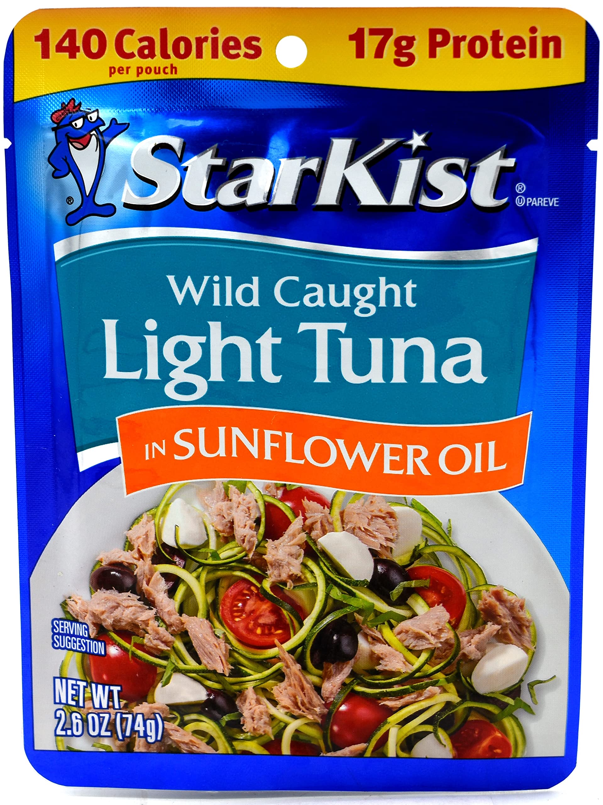 StarKist Chunk Light Tuna Pouch, Sunflower Oil, 2.6 Ounce, Pack of 12, White