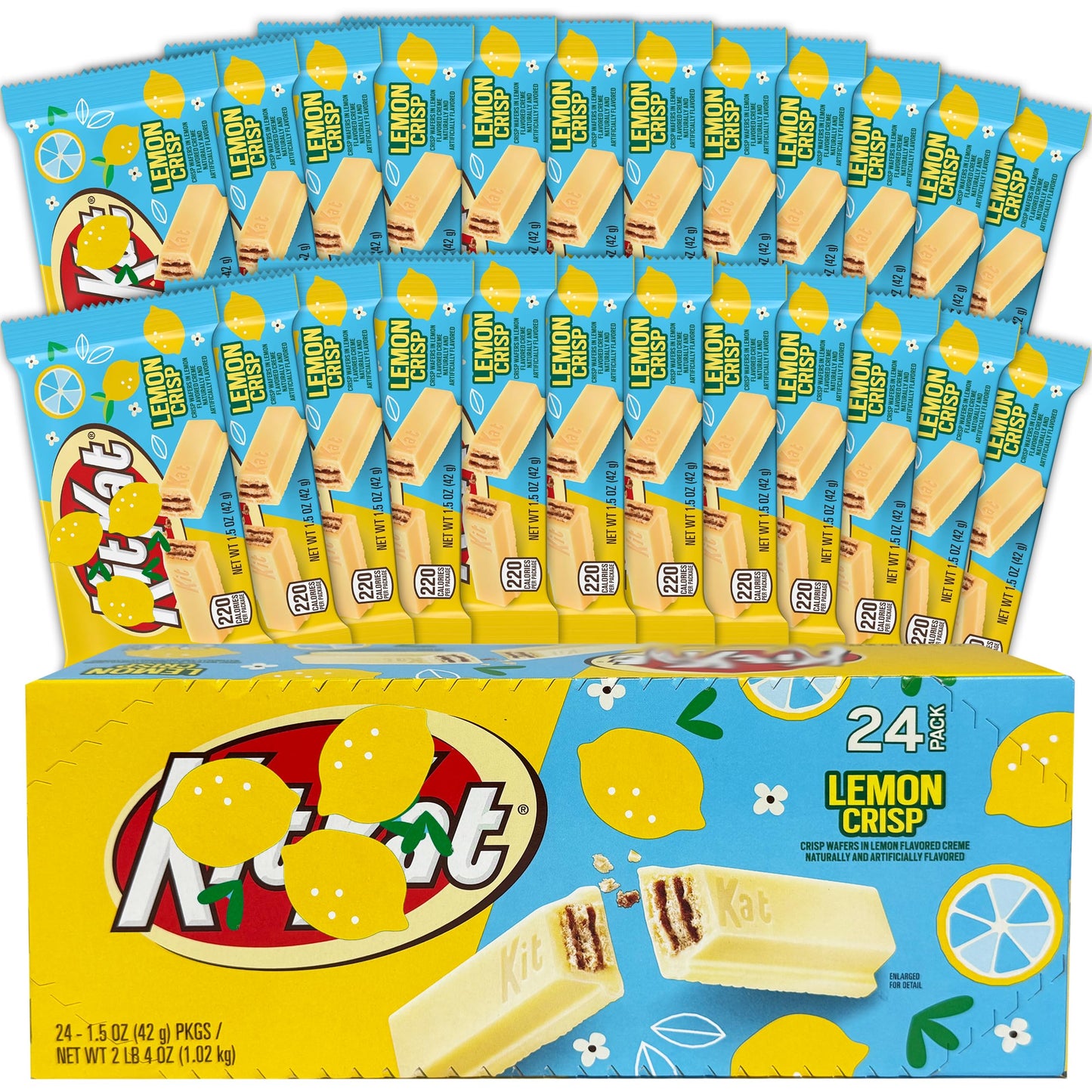 Partypom Lemon Crisp Kit Kat Bars - Limited Edition Lemon Flavored, Bulk 24 Count, 1.5 oz, Individually Wrapped Candy