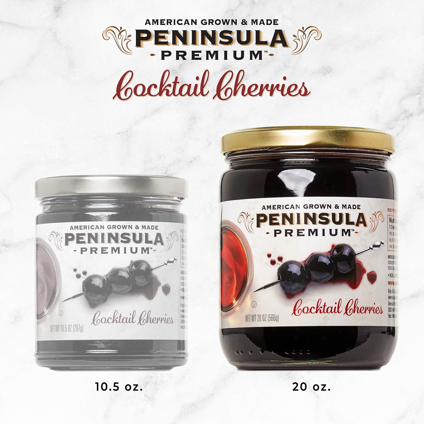 PENINSULA PREMIUM Cocktail Cherries - Gourmet, Sweet-Tart Flavor, 20 Oz, Deep Bur dy-Red, Silky Smooth Syrup