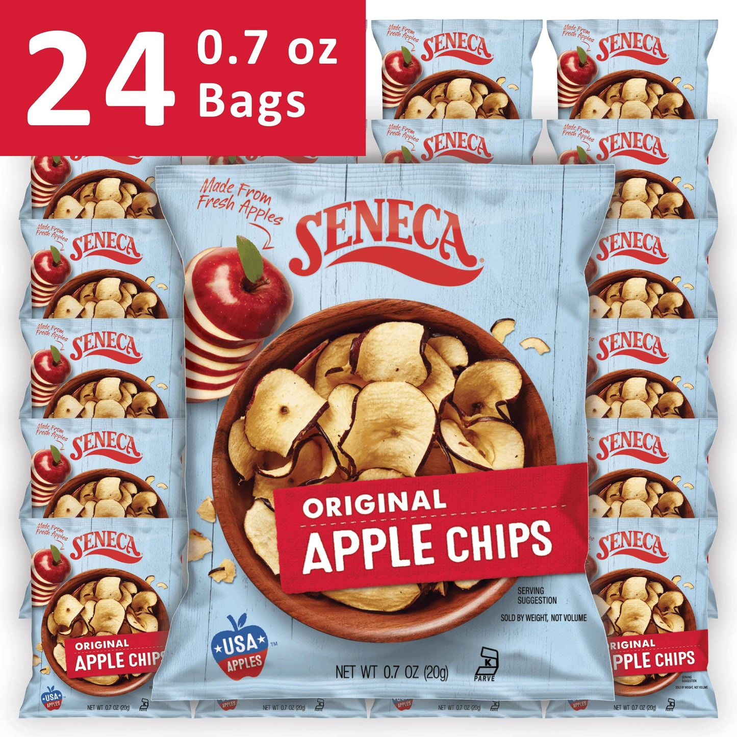 Seneca Apple Chips, 0.7 Ounce (Pack of 24), Made from 100% Red Delicious Apples, Foil-Lined Freshness Bag
