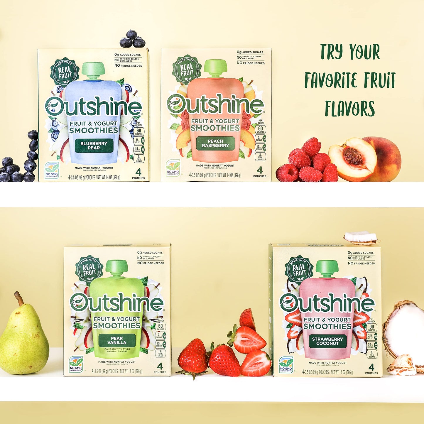 Outshine Pear Vanilla Yogurt Smoothie Pouches - Fruit Pouches, Ready-To-Drink Smoothies, Kids & Adults Pureed Foods - Fruit Pouc