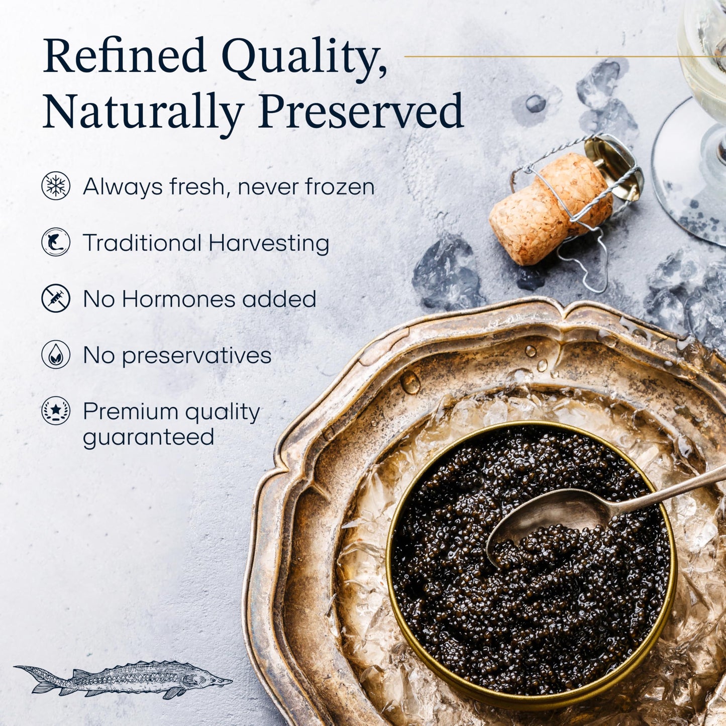 BESTER CAVIAR enhanced Osetra Sturgeon Caviar - Traditionally Harvested Malossol Ossetra Black Roe with 2 Mother of Pearl Spoons - Duo Set - 2 Tins (1.06 oz Each)