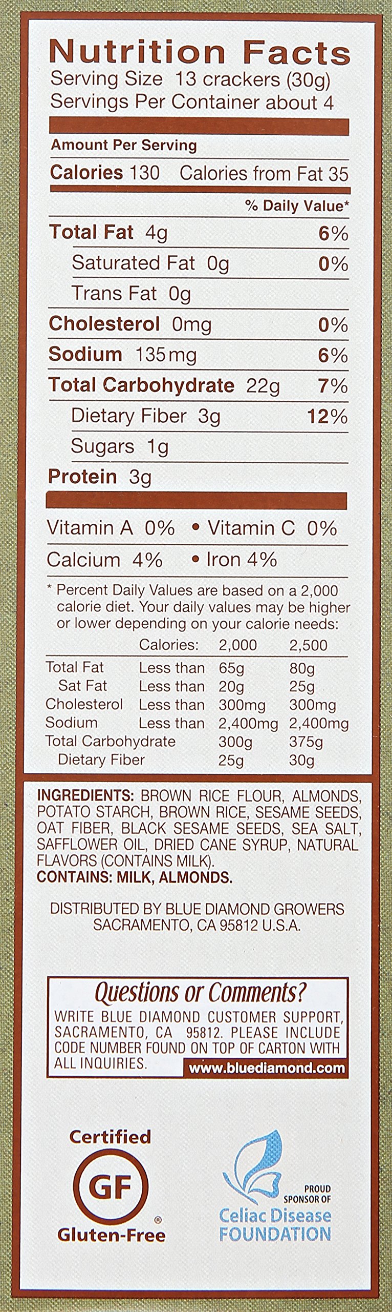Blue Diamond Almond Artisan Nut Thins Cracker Crisps, Sesame Seeds, 4.25 Ounce