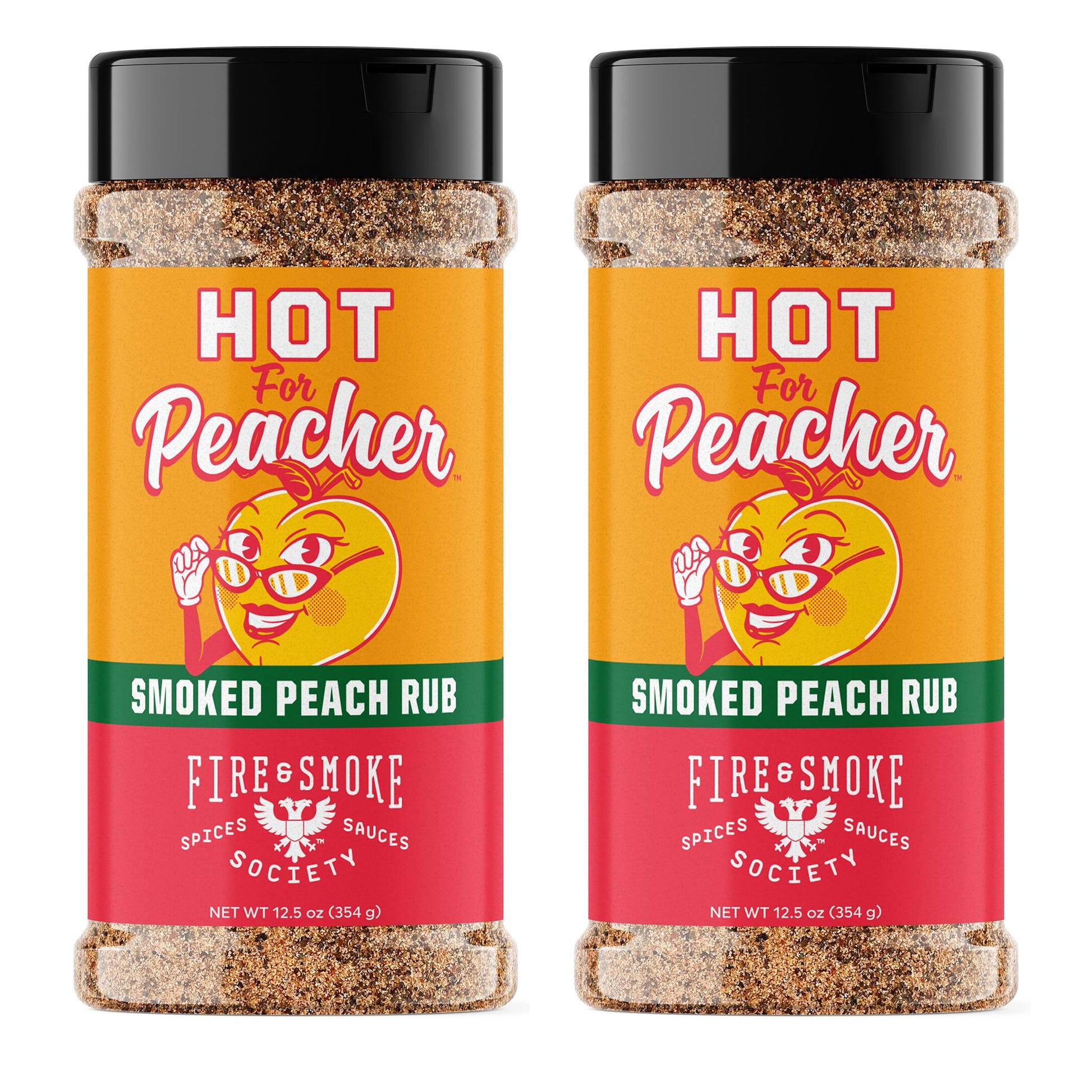 Fire & Smoke Society BBQ Rub, Hot for Peacher, 12.5 oz (2-Pack), Cane Sugar, Smoked Salt, Peach Flavor