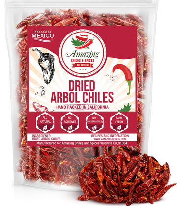 Chile De Arbol 4Oz - Dried Whole Red Chili Peppers, Premium All Natural Stemless, Resealable Bag. Use In Mexican, Chinese And Th